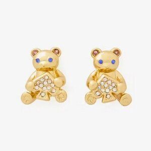Kate Spade NW Spade & Teddy Bear Studs Gold "Oh What Fun" with dust bag
